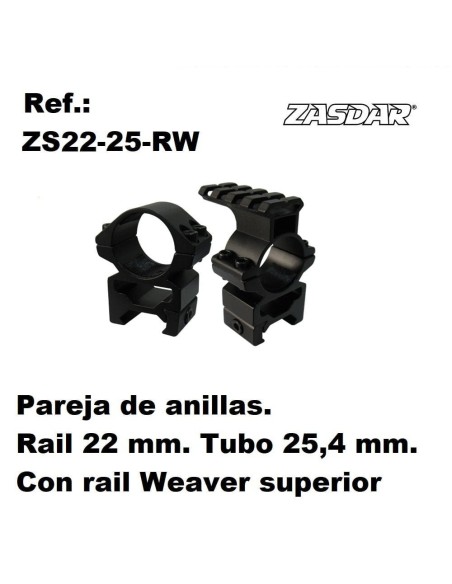 Monturas Zasdar Altura Media  �25 mm - con rail Weaver superior - p/ 21 mm (Weaver o Picatiny)
