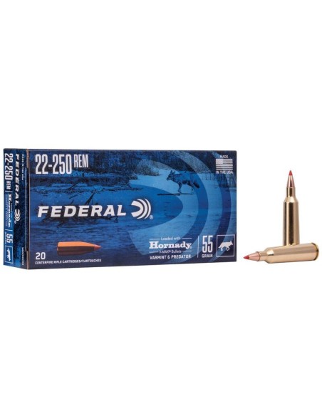 Munición metálica FEDERAL Varmint & Predator Hornady V-Max - 22-250 Rem. - 55 grains